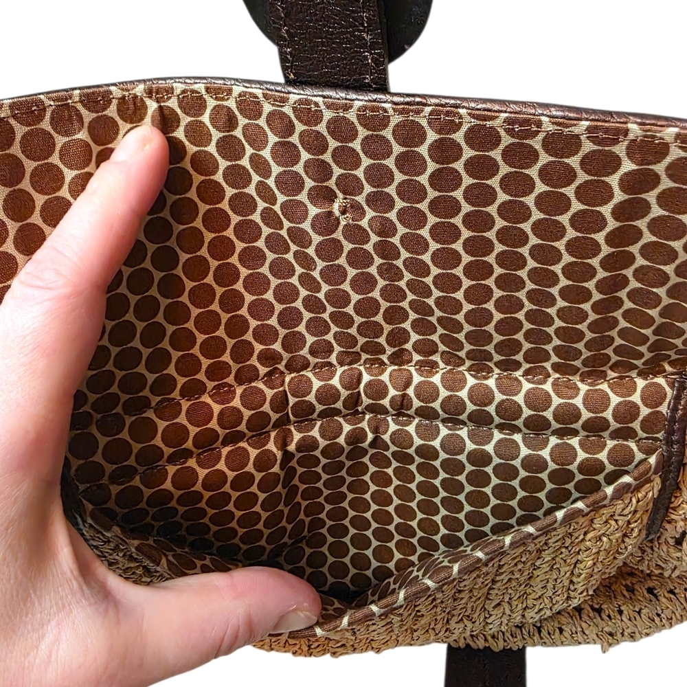 RARE Brighton Raffia Straw Crossbody Bag Boho Luxe Leather Heart Embossed Vintag - Picture 12 of 16